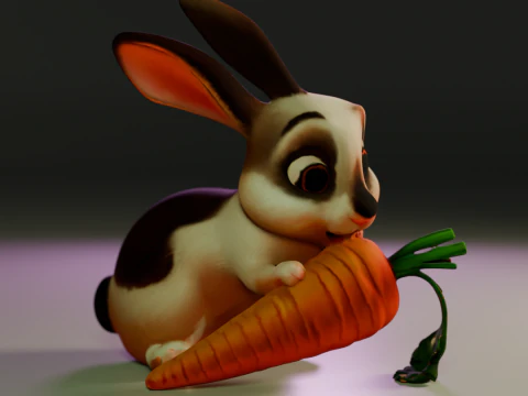 Rabbit eating carrot 3D Print Model
