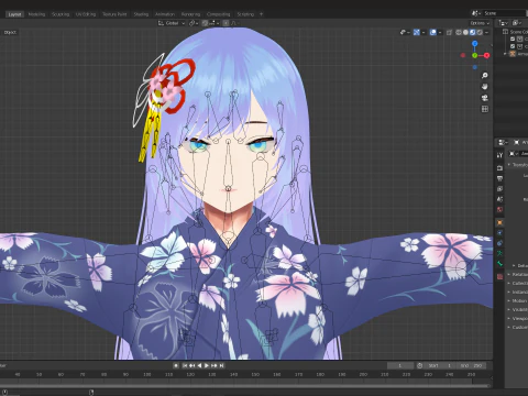 पारंपरिक एनीमे गर्ल पूरी तरह से कठोर शैलीबद्ध 3डी चरित्र 3D मॉडल