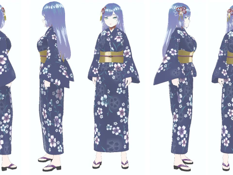 पारंपरिक एनीमे गर्ल पूरी तरह से कठोर शैलीबद्ध 3डी चरित्र 3D मॉडल