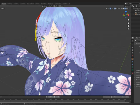 पारंपरिक एनीमे गर्ल पूरी तरह से कठोर शैलीबद्ध 3डी चरित्र 3D मॉडल