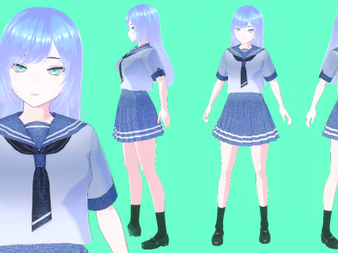 Anime School Girl VTUBER Animation and Game Ready 3D Model
