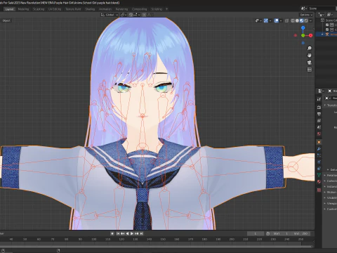 Anime School Girl VTUBER Animation and Game Ready 3D Model