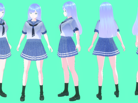 Anime School Girl VTUBER Animation and Game Ready 3D Модель