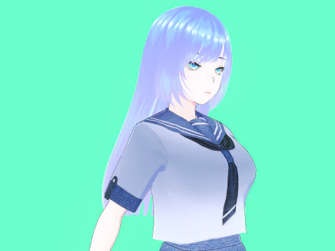 Anime School Girl VTUBER Animation and Game Ready 3D Model