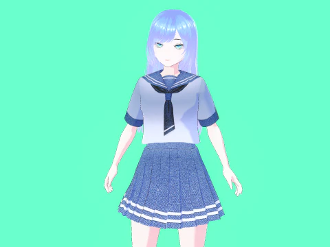 Anime School Girl VTUBER Animation and Game Ready 3D Model