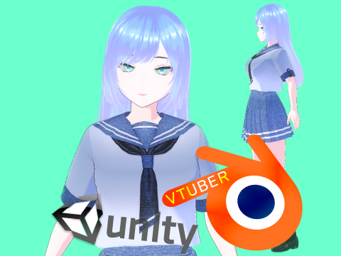 Anime School Girl VTUBER Animation and Game Ready 3D Model