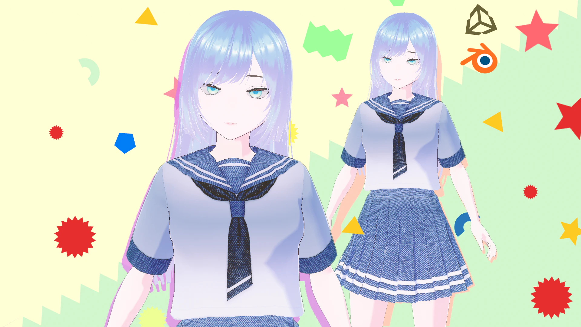 Anime School Girl VTUBER Animation and Game Ready 3D Model .c4d .max .obj .3ds .fbx .stl .blend 