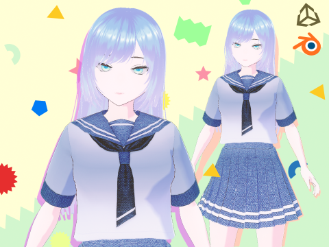 Anime School Girl VTUBER Animation and Game Ready 3D Model