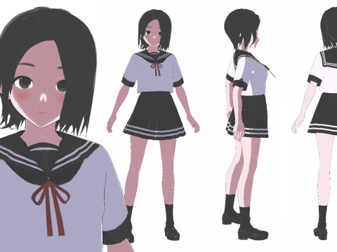 Sayuri School Girl Fully Rigged Anime Girl Low-poly Modelo 3D