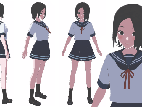 Sayuri School Girl Fully Rigged Anime Girl Low-poly Modelo 3D
