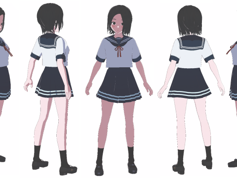 Sayuri School Girl Fully Rigged Anime Girl Low-poly Modelo 3D