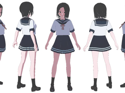 Sayuri School Girl Fully Rigged Anime Girl Low-poly 3D Model