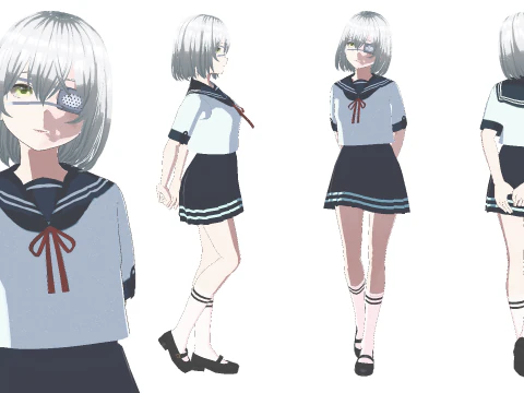 Eyepatch Anime School Girl Fully Rigged 3D Model