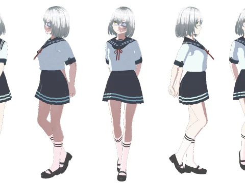 Eyepatch Anime School Girl Fully Rigged 3D Model
