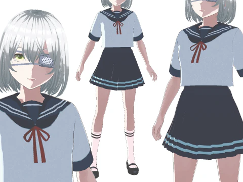 Eyepatch Anime School Girl Fully Rigged 3D Model