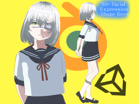 Eyepatch Anime School Girl Fully Rigged 3Dモデル