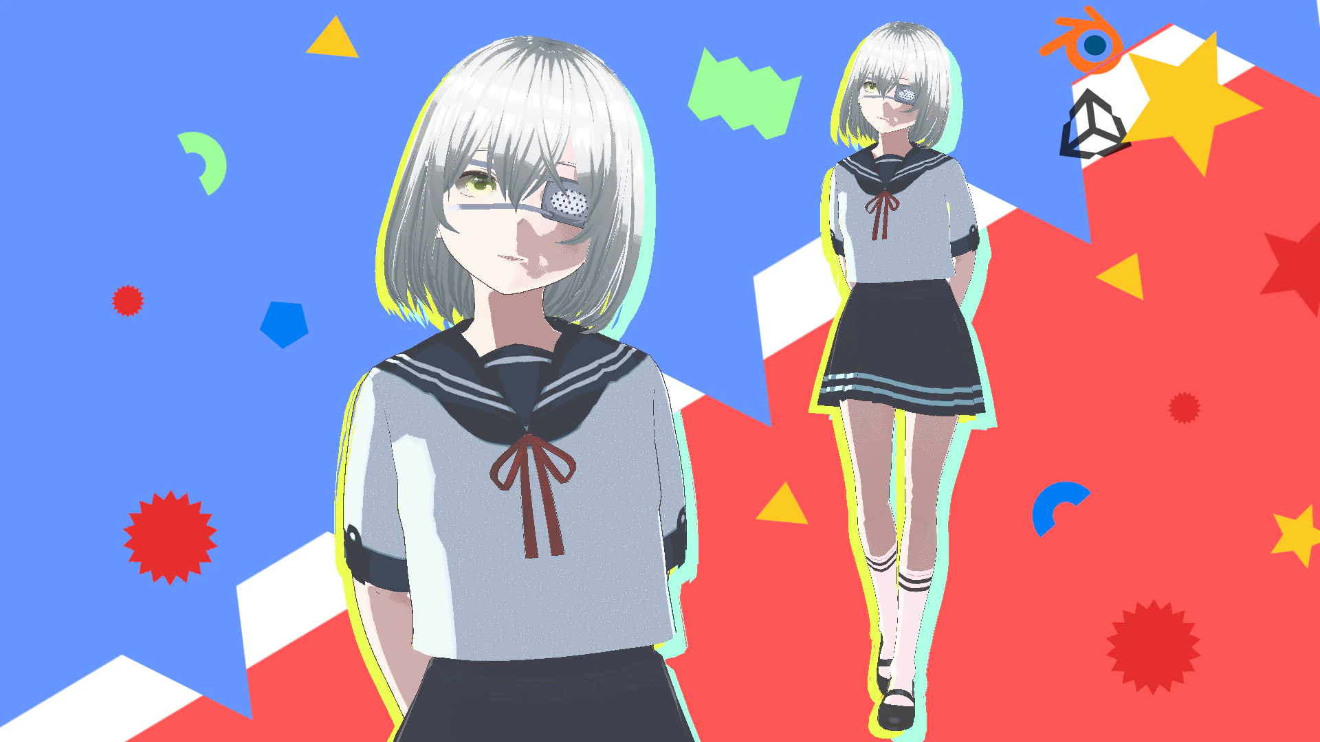 Eyepatch Anime School Girl Fully Rigged 3D Model .c4d .max .obj .3ds .fbx .stl .blend 