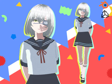 Eyepatch Anime School Girl enti&egrave;rement gr&eacute;&eacute; Modèle 3D
