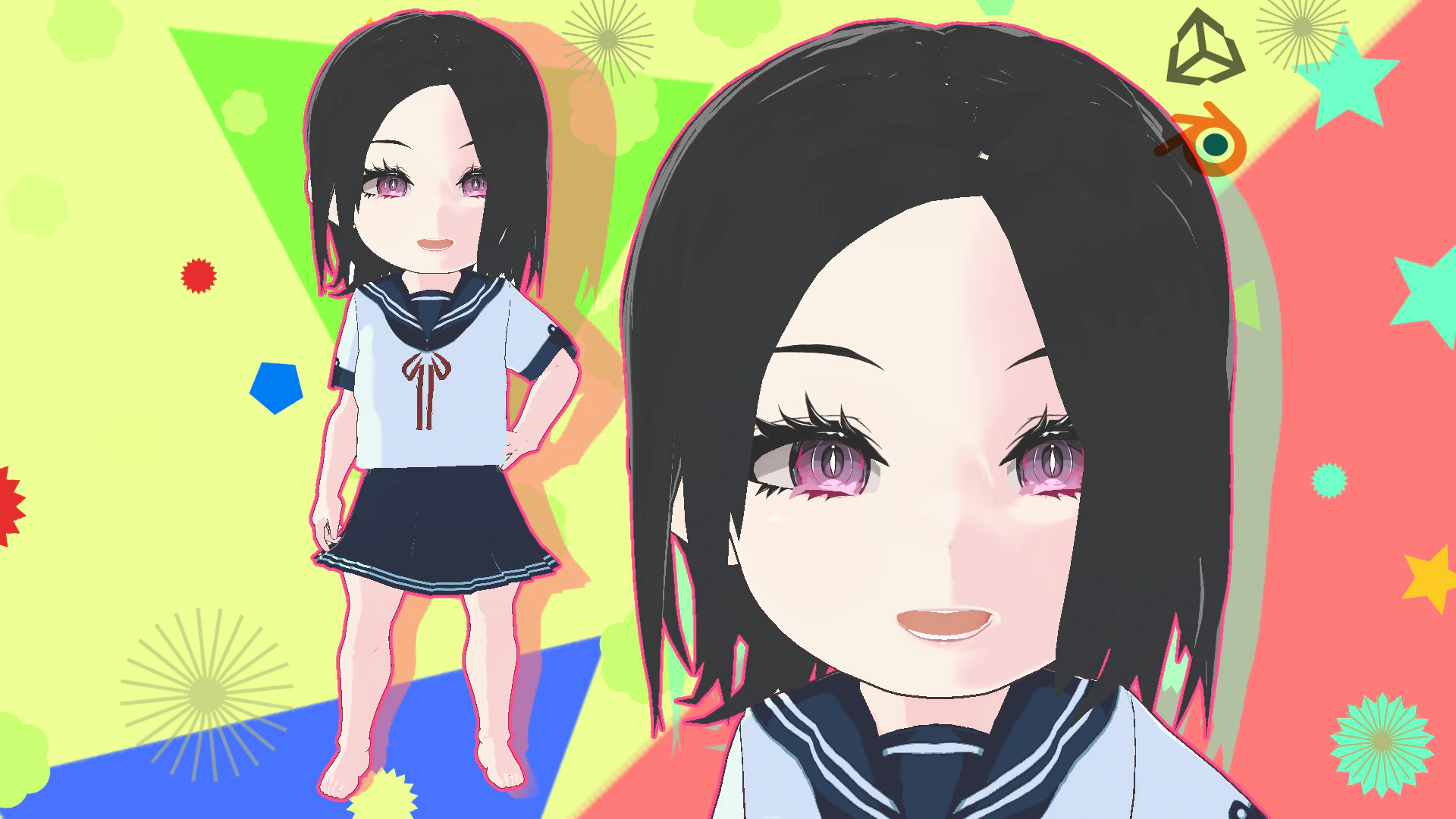 Chibi Anime Okul Kızı Blender Unity VRM i&ccedil;in Sevimli Stilize Donanımlı Karakter 3D Model .c4d .max .obj .3ds .fbx .stl .blend 