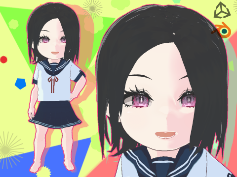 Chibi Anime School Girl Cute Stylized Rigged Character for Blender Unity VRM Modelo 3D