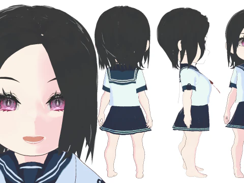 Chibi Anime Okul Kızı Blender Unity VRM i&ccedil;in Sevimli Stilize Donanımlı Karakter 3D Model