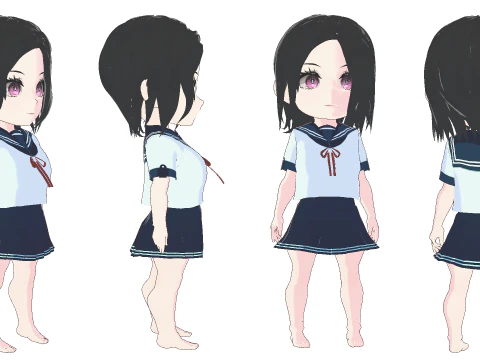 Chibi Anime Okul Kızı Blender Unity VRM i&ccedil;in Sevimli Stilize Donanımlı Karakter 3D Model