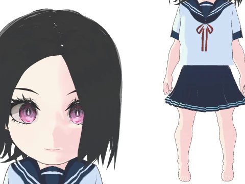 Chibi Anime Okul Kızı Blender Unity VRM i&ccedil;in Sevimli Stilize Donanımlı Karakter 3D Model