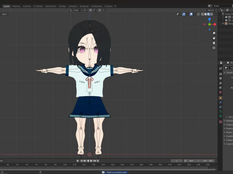 Chibi Anime Okul Kızı Blender Unity VRM i&ccedil;in Sevimli Stilize Donanımlı Karakter 3D Model