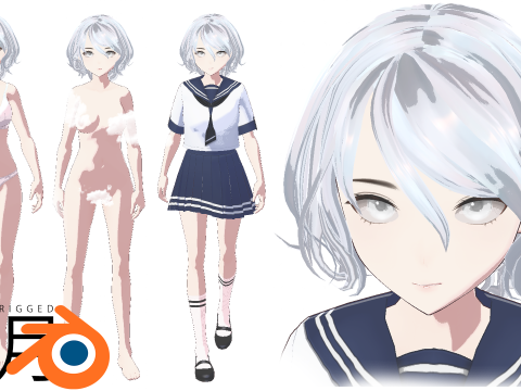 Yuzuki Fully Rigged Anime Model - Pack of 3 3D 模型