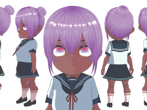 5 Chibi School Girls Pack Fully Rigged 3D Model