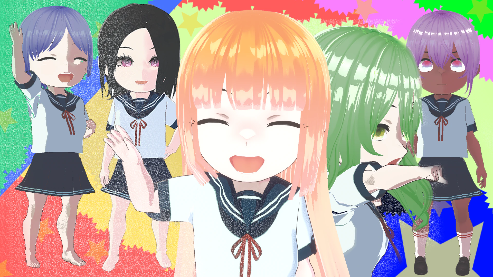 5 Chibi School Girls Pack Fully Rigged 3D Model .c4d .max .obj .3ds .fbx .stl .blend 