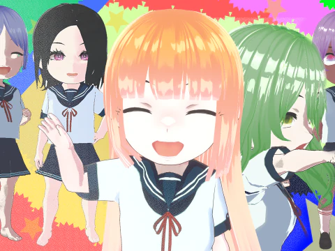 Paquete de 5 colegialas Chibi completamente equipadas Modelo 3D