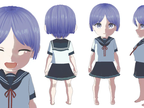 5 Chibi School Girls Pack Fully Rigged 3D Model
