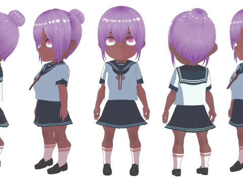 5 Chibi School Girls Pack Fully Rigged 3D Model