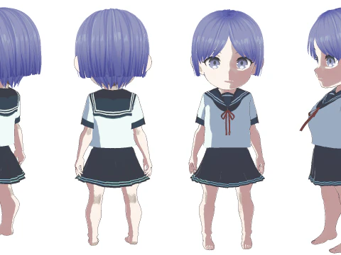 5 Chibi School Girls Pack Fully Rigged 3D Model