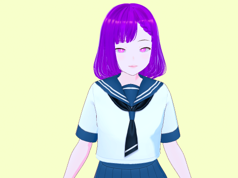 Anime School Girl Aki Fully Rigged Model 3D