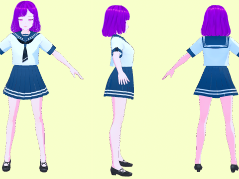 Anime School Girl Aki Fully Rigged Model 3D
