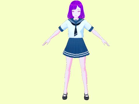 Anime School Girl Aki Fully Rigged Model 3D