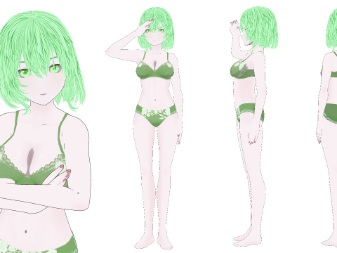 Hot Anime Waifu in Swimsuit 3D Model