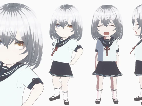 Cute Chibi School Girl 3D Model