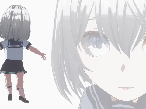 Cute Chibi School Girl 3D Model