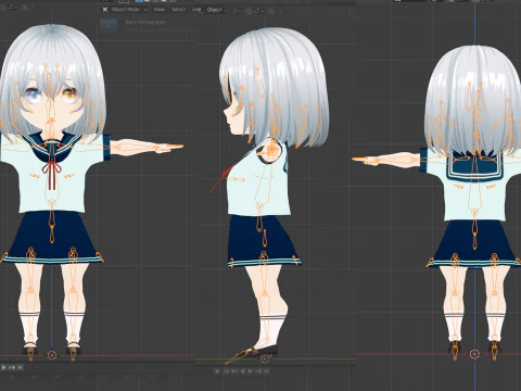 Cute Chibi School Girl 3D Model
