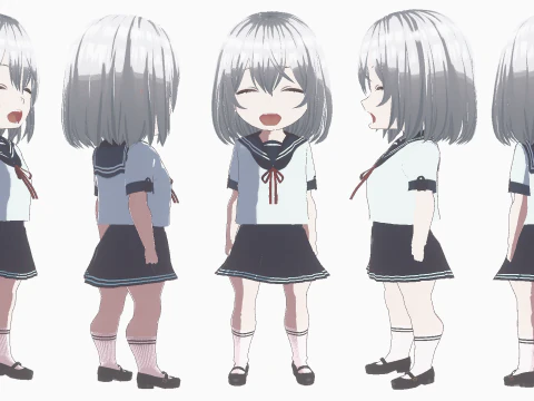 Cute Chibi School Girl 3D Model