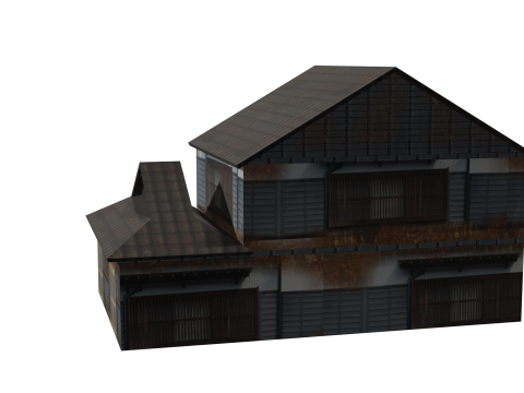 Super Lowpoly Japanese Dual-Roof House Model 3D