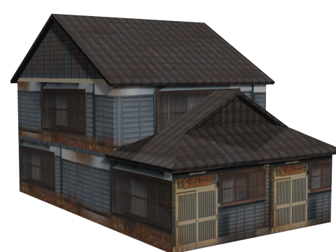 Super Lowpoly Japanese Dual-Roof House Model 3D