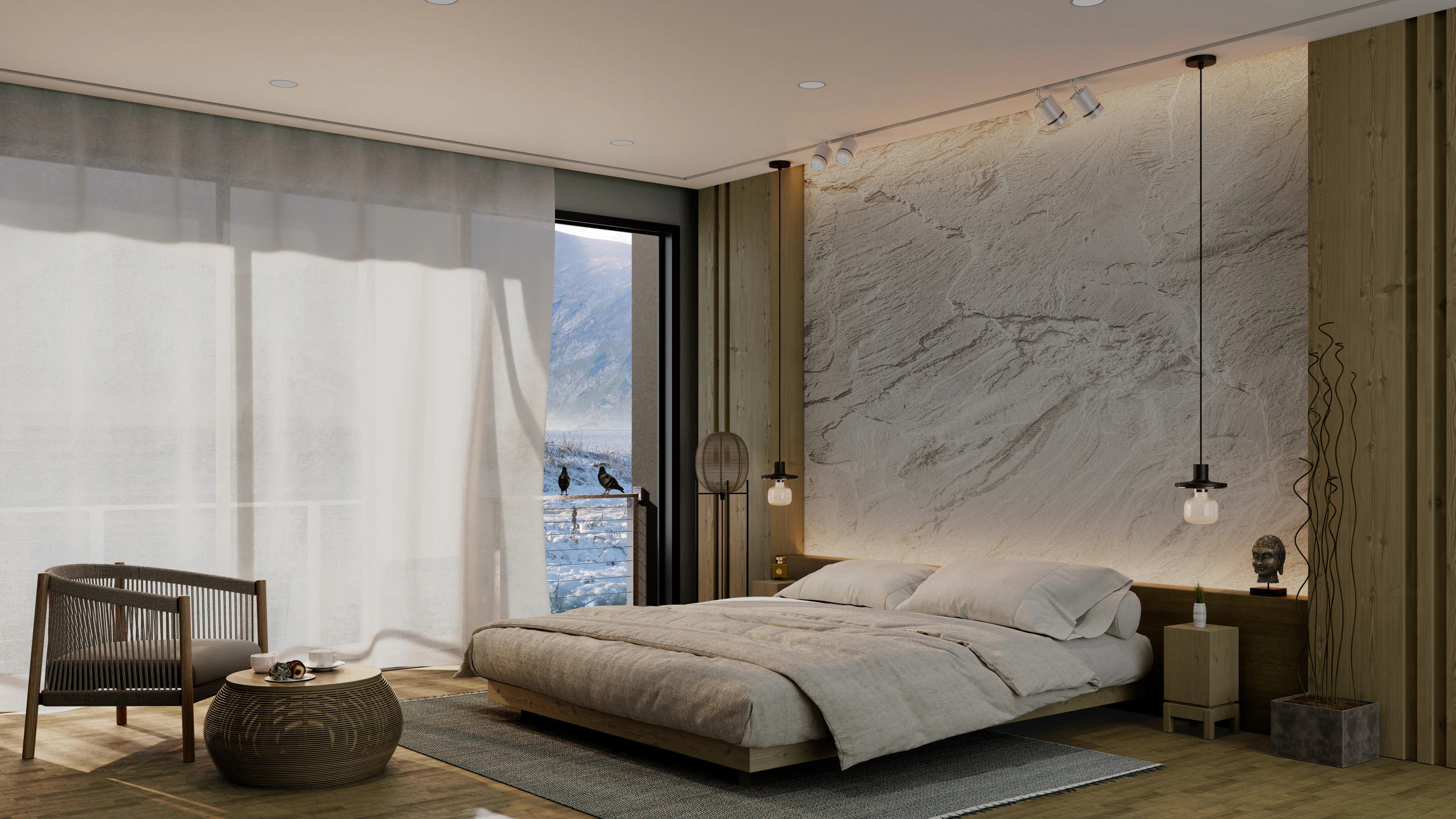 Minimalist Bedroom Scene 3D Model .c4d .max .obj .3ds .fbx .stl .blend 