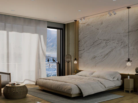 Minimalist Bedroom Scene 3D Model