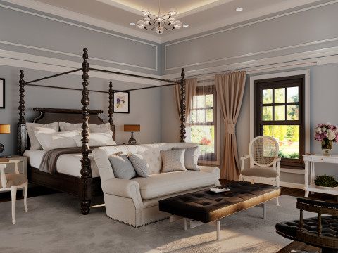 Classic Luxury Bedroom Interior 3D Model