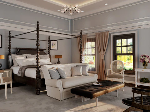 クラシックで豪華な寝室のインテリア 3Dモデル