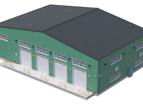 Green Industrial Building Modello 3D